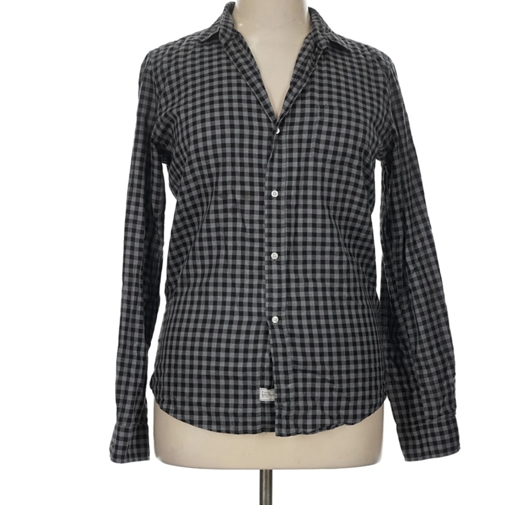 Frank & Eileen Barry Shirt Black and Gray Gingham Button-Up Cotton Top Size XL